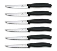 Victorinox, Swiss Classic, Juego de cuchillos profesionales para carne, 6 piezas, hoja muy afilada, filo dentado, 11 cm, mango de plástico, acero inoxidable, negro