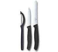Victorinox Swiss Classic Juego de navajas con pelador, cuchillo para pelar y cuchillo para tomates, 3 piezas, hoja extra afilada, Negro