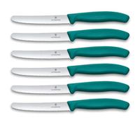 Victorinox Swiss Classic Juego profesional de cuchillos de tomate y mesa, 6 piezas, cuchillas afiladas dentadas, 11 cm, asas de plástico resistentes, color verde