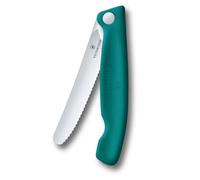 Victorinox Swiss Classic Navaja plegable de picnic para senderismo, fruta, verdura, panecillos, salchichas, filo dentado, extra afilada, Verde