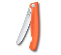 Victorinox Swiss Classic Navaja plegable de picnic para senderismo, fruta, verdura, panecillos, salchichas, hoja dentada, extra afilada, naranja