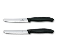 Victorinox Swiss Classic, Cuchillo de desayuno, Cuchillo para panecillos, Hoja afilada, Filo dentado, 11 cm, Mango de plástico, Acero inoxidable, Set de 2, Negro