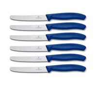 Victorinox Swiss Classic, Set cuchillos cocina, Cuchillos para tomate con filo dentado y hoja de 11 cm, Aptos para el lavavajillas, 6 Piezas, Azul