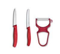 Victorinox Swiss Classic Set Cuchillos Mondadores de Cocina con Pelador, 3 Piezas, Acero Inoxidable, Apto Para Lavavajillas, Rojo