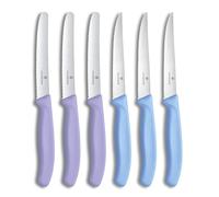 Victorinox Swiss Classic Set de 6 Cuchillos de Mesa y Filete de 11 cm | Cuchillos de acero inoxidable con filo dentado ideales para pizza, carne y verdura, mangos de colores, Swiss Made