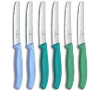 Victorinox Swiss Classic Set de 6 Cuchillos para Pan y Tomate, 11 cm | Filo dentado de acero inoxidable para frutas y verduras delicadas, mangos de polipropileno coloridos, Swiss Made