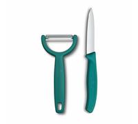 Victorinox Swiss Classic Set de Cuchillo y Pelador para Verdura, 2 Piezas | Set de acero inoxidable con hoja afilada y pelador oscilante, mango ergonomico de polipropileno color verde