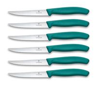 Victorinox Swiss Classic Set profesional de cuchillos para carne y pizza, 6 piezas, cu. de mesa, filo dentado y afilado, 11 cm, mango de plástico robusto, verde