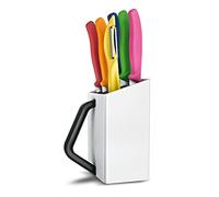 Victorinox Swiss Classic Taco de cuchillos, Taco profesional, 6 piezas, Incluye 5 cuchillos de pelar y pelador, Almacenamiento de cuchillos, Blanco