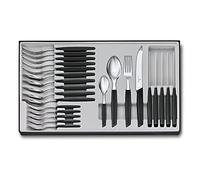 Victorinox Swiss Modern Juego de mesa para 6 personas, 24 piezas, in uchillos de filo dentado, mangos de plástico, negro