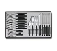 VICTORINOX Swiss Modern Juego de mesa para 6 personas, 24 piezas, incl. cuchillos de carne con filo dentado, mangos de plástico, negro