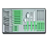 VICTORINOX Swiss Modern Juego de mesa para 6 personas, 24 piezas, incl. cuchillos de carne con filo dentado, mangos de plástico, verde menta