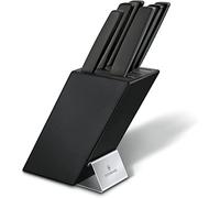 Victorinox Swiss Modern Soporte para 6 cuchillos, incluyendo 5 cuchillos de cocina y 1 tenedor, fabricado en madera de haya lacada en negro