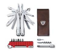 VICTORINOX Herramienta multifunción Swiss Tool Spirit X Plus Ratchet, 36 funciones, Hecha en Suiza, multiherramienta con hoja de bloqueo, incl. estuche de piel, color plata