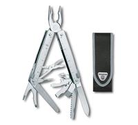 Victorinox Swiss Tool X Multiherramienta de Bolsillo, 26 Funciones, Plata | Herramienta robusta de 115 mm con alicate de punta fina, tijeras, sierra y funda de cuero. Fabricada en Suiza.