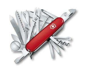 Victorinox Swisschamp, Swiss Army Knife, Navaja multiusos suiza, color Rojo, con Funda de Cuero en Blíster