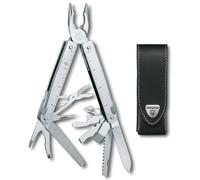 VICTORINOX Herramienta multifunción Swiss Tool X, 26 funciones, Hecha en Suiza, multiherramienta con hoja bloqueable, incl. estuche de piel, color plata