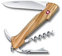 Victorinox Wine Master, Navaja suiza con mango de madera de olivo, funda de cuero y 6 funciones, incluyendo sacacorchos