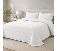 Victorio & Lucchino - Colcha Lavada Termosellada con Volante - Incluye Fundas de Cojín - Colcha Decorativa Moderna (Lorena - Blanco, Cama 105 cm)