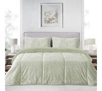 Victorio & Lucchino V&L Edredón Comforter Jaspeado con Reverso de Borreguito - 700 g/m² Relleno Fibra - Extra Suave, Cálido y Ligero - Incluye Funda(s) de Cojín - 80722-VERDE-90