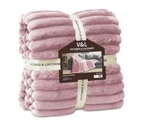 Victorio & Lucchino V&L Manta Canale Extra-Suave 450g para Sofá o para Cama. Cálida con Reverso sin Borrego. Transpirable para Invierno (80528-ROSA, 160x220cm)