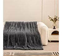 Victorio & Lucchino V&L Manta Imitación Piel de Conejo con Canale Ancho. Super Suave. Cálida y Gruesa con Reverso de Sedalina (VL-80526) (Gris Antracita, 160x220cm)