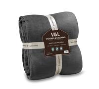 Victorio & Lucchino V&L Manta Lisa Extra-Suave 350g para Sofá para Cama. Cálida con Reverso sin Borrego. Transpirable para Invierno (80525-GRISOSCURO, 220x240 cm)