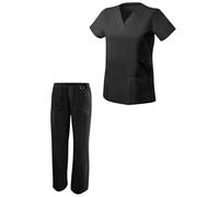 Victory KAIXUAN - Uniforme Sanitaria MÉDICA ESTÉTICA HOSTELERÍA Limpieza - Casaca Sanitaria SEÑORA DE Manga Corta Y PANTALÓN con Cintura ELÁSTICA SEÑORA CONJUNTO - SERIE 707&708 (Negro -1, L)