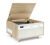Victrola Century 6-in-1 Vinyl Record Player & Music Center - 3-Speed Turntable, CD & Cassette Player, VINYLSTREAM, Bluetooth & 3.5mm Aux, Record Player with Speakers, Mid Century Design (Natural)
