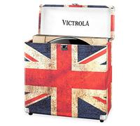 Victrola Collector - Caja para discos de vinilo con capacidad para 30 LPs, herrajes resistentes, esquinas metálicas y asa portátil (Bandera del Reino Unido)