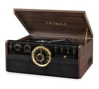 VICTROLA EMPIRE Tocadiscos de Vinilo - 6 en 1 - Espresso - Radio, Cassette, CD, Bluetooth - Negro