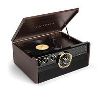 Victrola Empire - Tocadiscos Estilo Mid-Century 6 en 1 con Bluetooth, Radio, Casete, CD, Altavoces Integrados, Salida RCA y Entrada Auriculares (Espresso)
