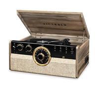 Victrola Empire Tocadiscos 6 en 1 Bluetooth Moderno de Mitad de Siglo en Madera con Plato Giratorio de 3 velocidades, CD, Reproductor de casetes y Radio | Nogal rústico| VTA-270B-FNT-INT