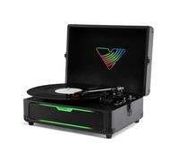 Victrola Journey Glow - Tocadiscos Bluetooth portátil Tipo Maleta con Altavoces estéreo Integrados, 18 Efectos de luz RGB Sincronizados con la música y Sonido Potente (Negro)