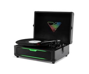 Victrola Journey Glow - Tocadiscos Bluetooth portátil Tipo Maleta con Altavoces estéreo Integrados, 18 Efectos de luz RGB Sincronizados con la música y Sonido Potente (Negro)