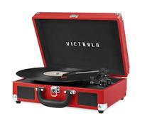 Victrola Journey - Tocadiscos portátil Tipo Maleta Bluetooth con Altavoces Integrados, 3 velocidades, Salida RCA y Jack para Auriculares (Rojo)