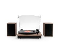 Victrola Montauk - Tocadiscos de 3 velocidades con Correa, Altavoces Bluetooth, Salida RCA, Auriculares 3,5 mm y Tapa Antipolvo Desmontable (Nogal rústico)