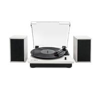 Victrola Montauk - Tocadiscos de Vinilo, Acabado de Madera Natural, Tocadiscos de 3 velocidades con par de Altavoces Bluetooth estéreo, Salida RCA y Conector de Auriculares de 3,5 mm, Cubierta