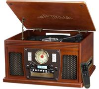 Victrola Navigator - Tocadiscos Bluetooth 8 en 1 con CD, Casete, Radio FM, USB, Altavoces Integrados, Salida RCA y Auriculares, transmisión inalámbrica (Caoba)