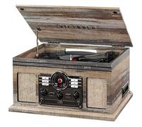 Victrola Nostalgic 6-en-1 Bluetooth Record Player & Multimedia Center with Built-in Speakers - 3-Speed Turntable, CD & Cassette Player, Am/FM Radio | Wireless Music Streaming | Farmhouse Shiplap Grey