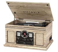 Victrola Nostalgic - Reproductor de Discos Bluetooth 6 en 1 y Centro Multimedia con Altavoces Integrados, Tocadiscos de 3 velocidades, Reproductor de CD y Casete, Radio Am/FM, transmisión de música