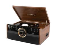 Victrola The Empire Mid-Century - Tocadiscos 6 en 1 y centro multimedia con altavoces integrados, 3 velocidades, conectividad Bluetooth, radio, casete y reproductor de CD, salida RCA, conector para