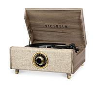 Victrola Tocadiscos Bluetooth 4 en 1 Highland con Tocadiscos de 3 velocidades con Radio FM, Nogal de Granja (VTA-330B-FNT)
