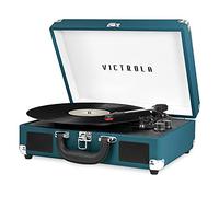 Victrola Tocadiscos de Maleta portátil Bluetooth Vintage de 3 velocidades con Altavoces Integrados, Sonido de Audio Mejorado para Tocadiscos, Coral Azul