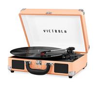 Victrola Tocadiscos portátil Vintage de Maleta con Bluetooth de 3 velocidades con Altavoces Integrados, Sonido de Audio Mejorado para Tocadiscos, Color Oro Rosa melocotón, número de Modelo: