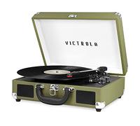 Victrola Tocadiscos portátil Vintage de Maleta con Bluetooth de 3 velocidades con Altavoces Integrados, Sonido de Audio Mejorado para Tocadiscos, Incluye lápiz Capacitivo Adicional, Verde Oliva, 1SFA