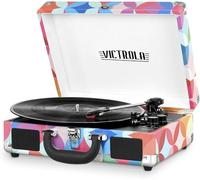 Victrola Tocadiscos Vintage de Maleta Bluetooth de 3 velocidades con Altavoces, impresión geográfica