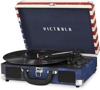 Victrola Tocadiscos Vintage de Maleta con Bluetooth de 3 velocidades con Altavoces, Bandera Estadounidense