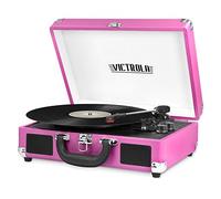 Victrola Tocadiscos Vintage de Maleta con Bluetooth de 3 velocidades con Altavoces, Color Rosa
