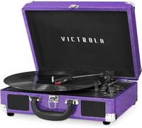 Victrola Tocadiscos Vintage de Maleta con Bluetooth de 3 velocidades con Altavoces, Purpurina Morada